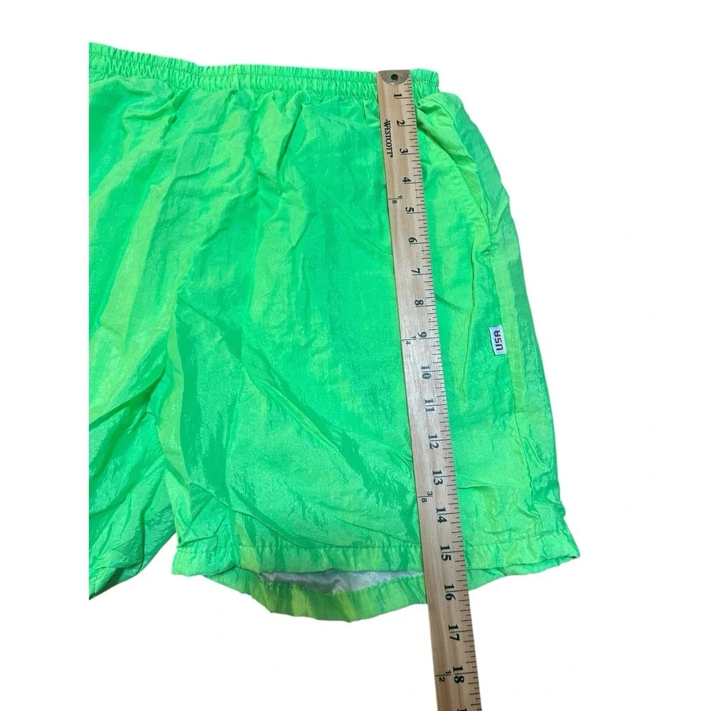Vintage 80s Weekender USA Neon Green Nylon Swim Shorts Trunks Mens Large